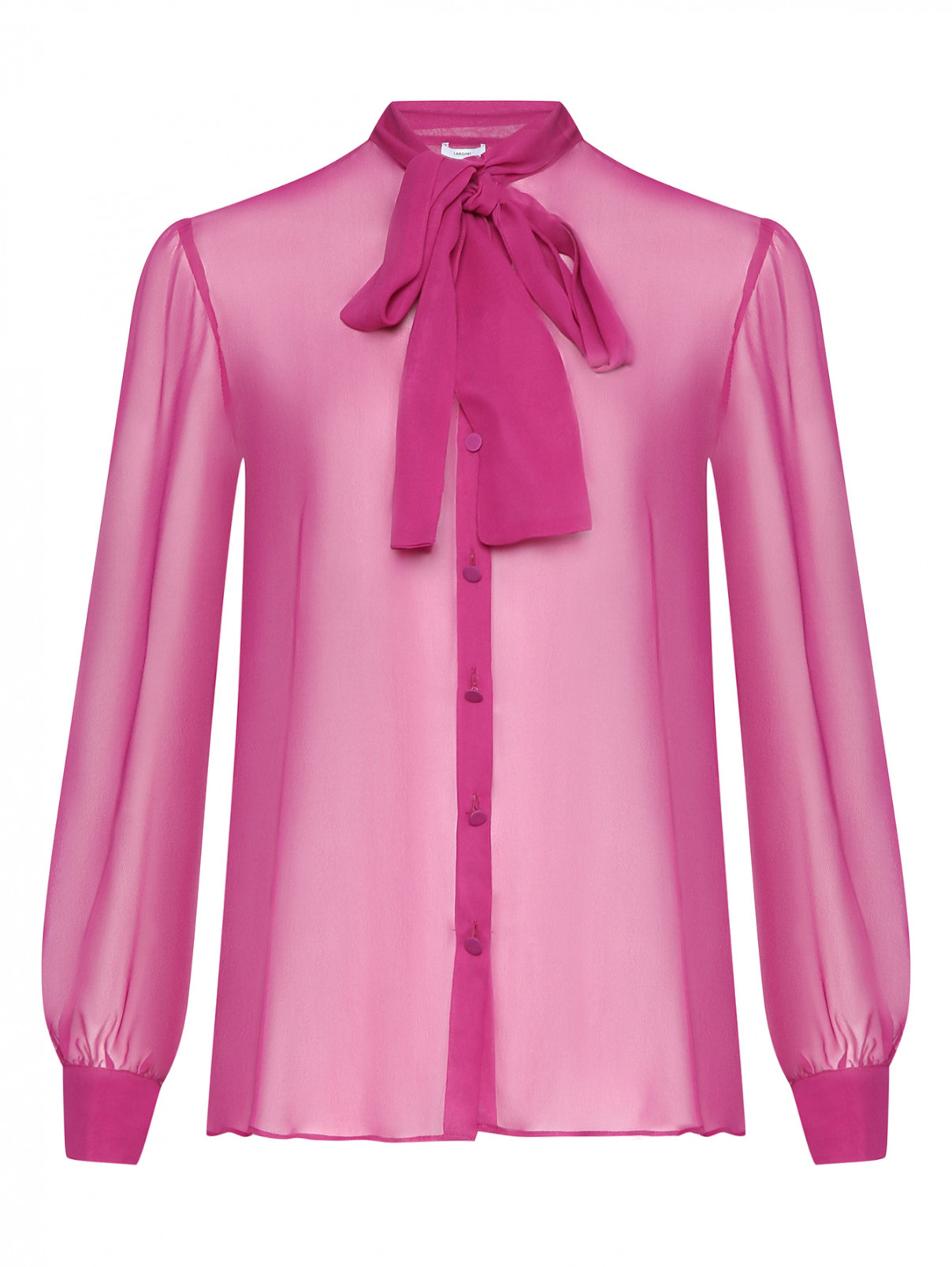 Блуза из шелка с бантом LARDINI  –  Общий вид  – Цвет:  Фиолетовый