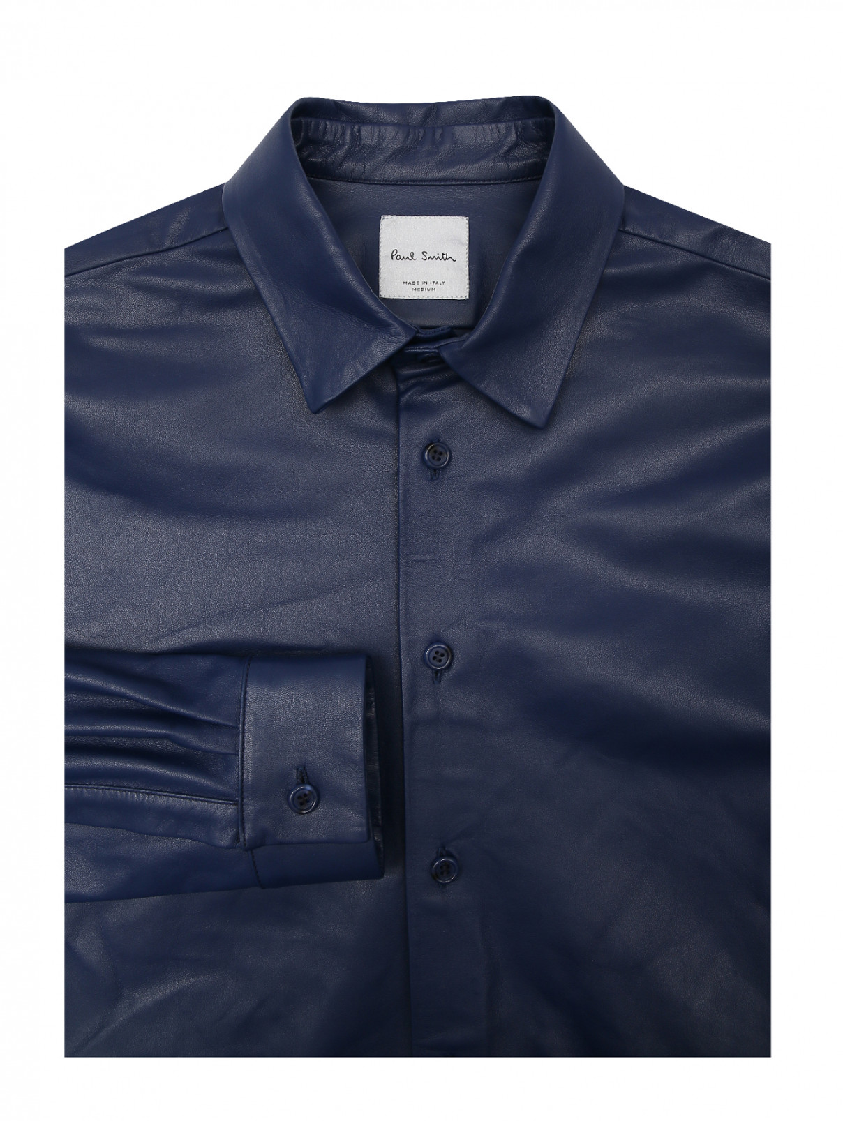 Рубашка из кожи, прямого кроя Paul Smith  –  Общий вид  – Цвет:  Синий