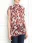 Блуза из шелка с цветочным узором и драпировкой Strenesse  –  Модель Верх-Низ