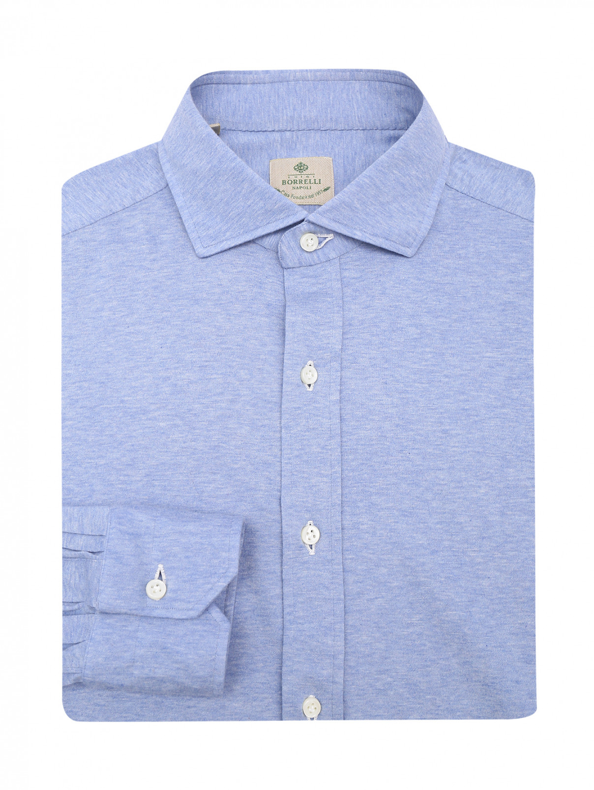 Рубашка из хлопка однотонная Borrelli  –  Общий вид  – Цвет:  Синий