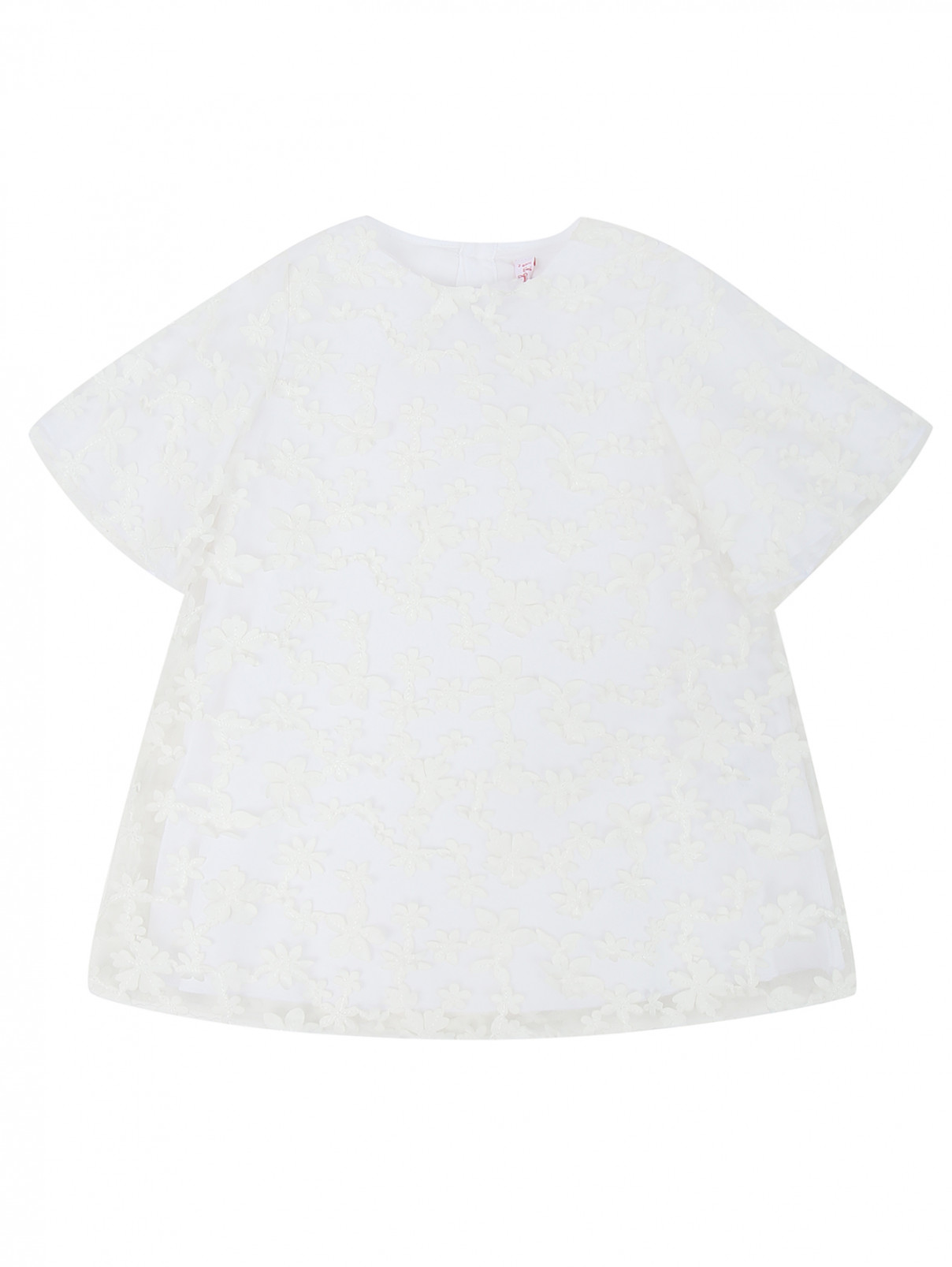Платье с цветочной аппликацией Il Gufo  –  Общий вид  – Цвет:  Белый