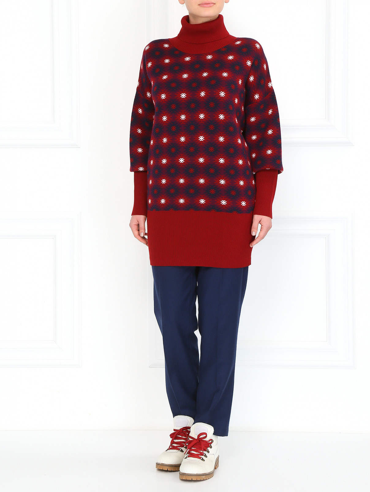 Удлиненный шерстяной свитер с узором BOSCO  –  Модель Общий вид  – Цвет:  Красный