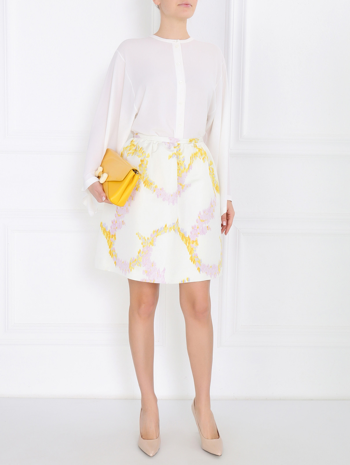 Юбка-мини из шелка с узором Giambattista Valli  –  Модель Общий вид  – Цвет:  Узор