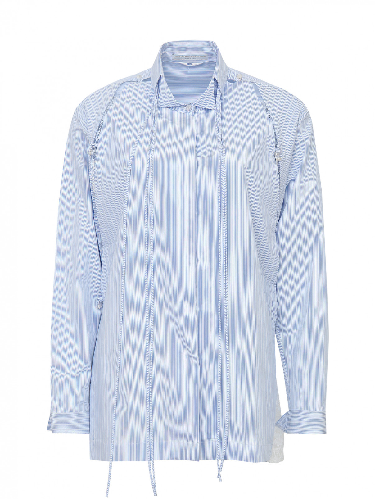 Блуза из хлопка в полоску с аппликацией из кружева Ermanno Scervino  –  Общий вид  – Цвет:  Узор