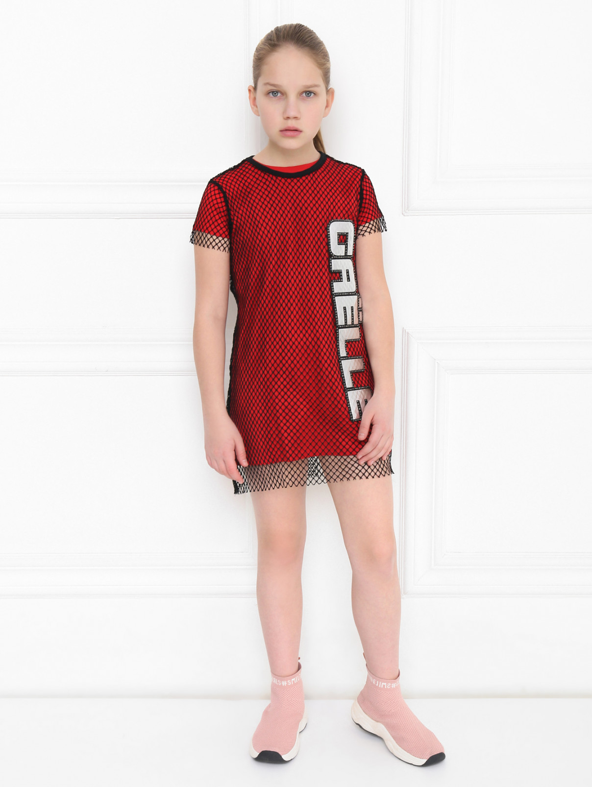 Платье трикотажное с сеткой Gaelle  –  МодельОбщийВид  – Цвет:  Красный