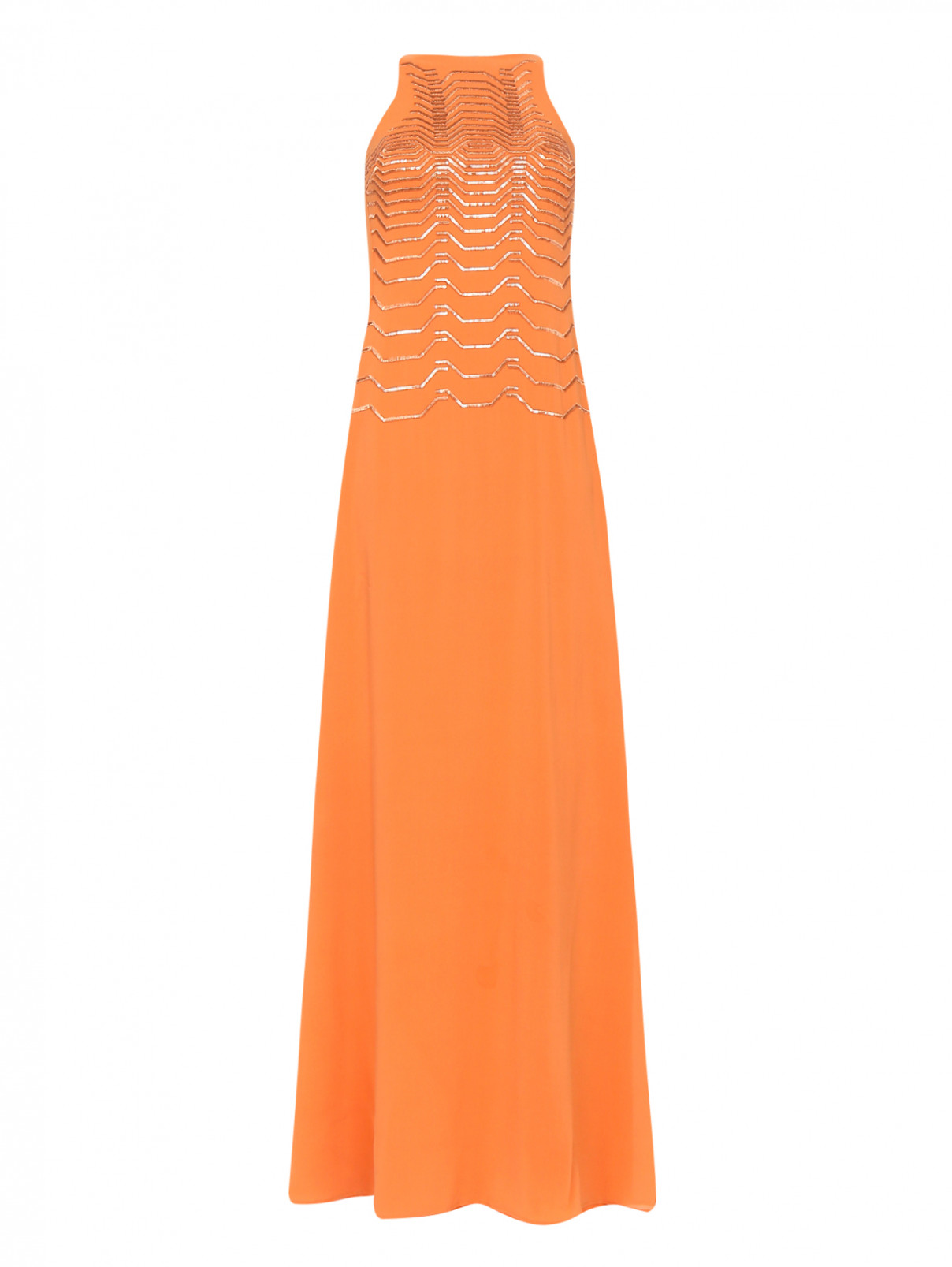 Платье-макси из шелка декорированное вышивкой La Perla  –  Общий вид  – Цвет:  Оранжевый