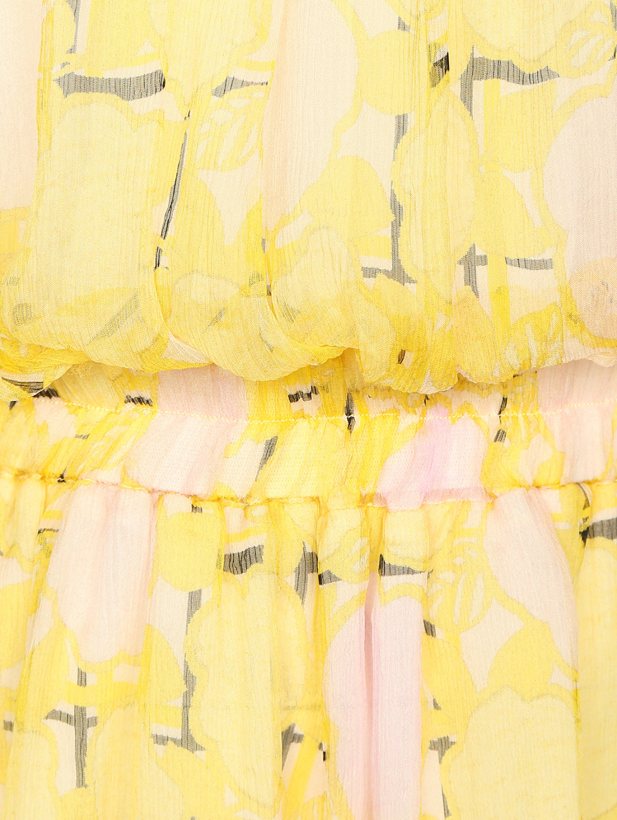 Шелковое платье-мини с цветочным узором Tara Jarmon  –  Деталь1  – Цвет:  Желтый