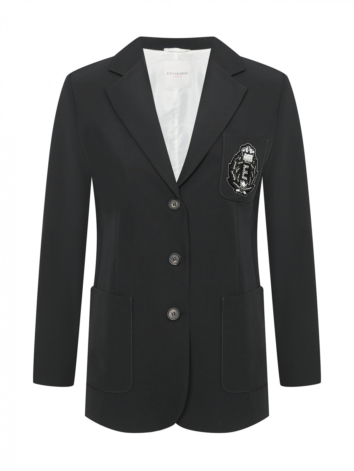 Пиджак однотонный с аппликацией Ermanno Firenze  –  Общий вид  – Цвет:  Черный