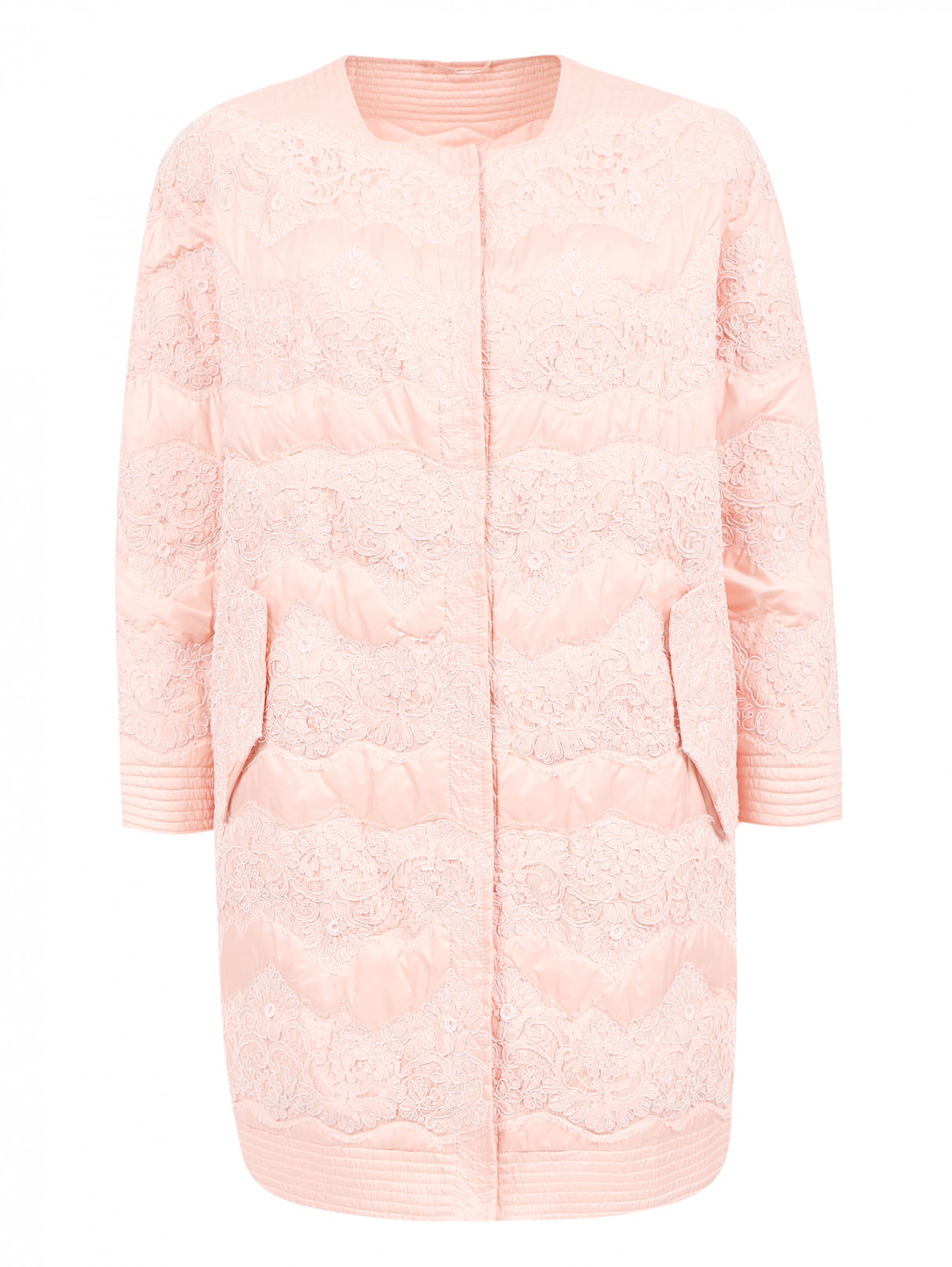 Стеганое пальто из полиэстера с кружевной отделкой Ermanno Scervino  –  Общий вид  – Цвет:  Розовый