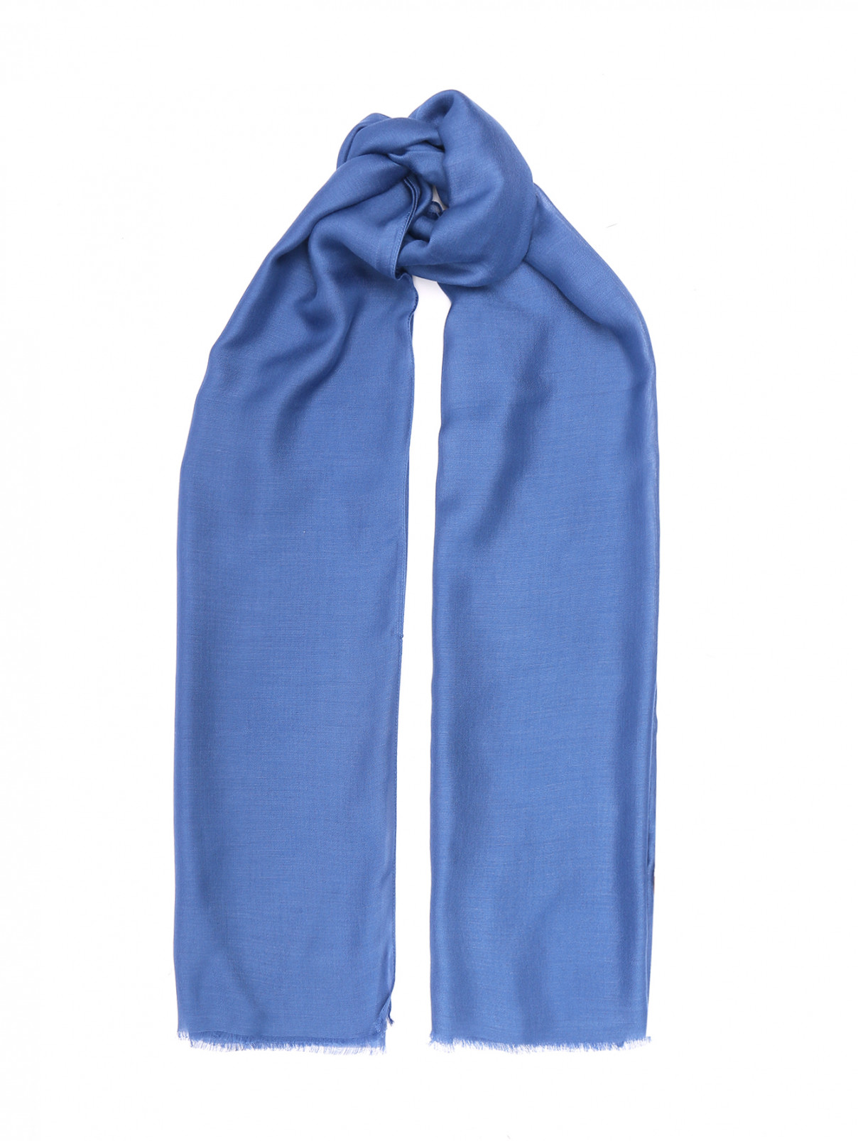 Однотонный шарф с бахромой Weekend Max Mara  –  Общий вид  – Цвет:  Синий