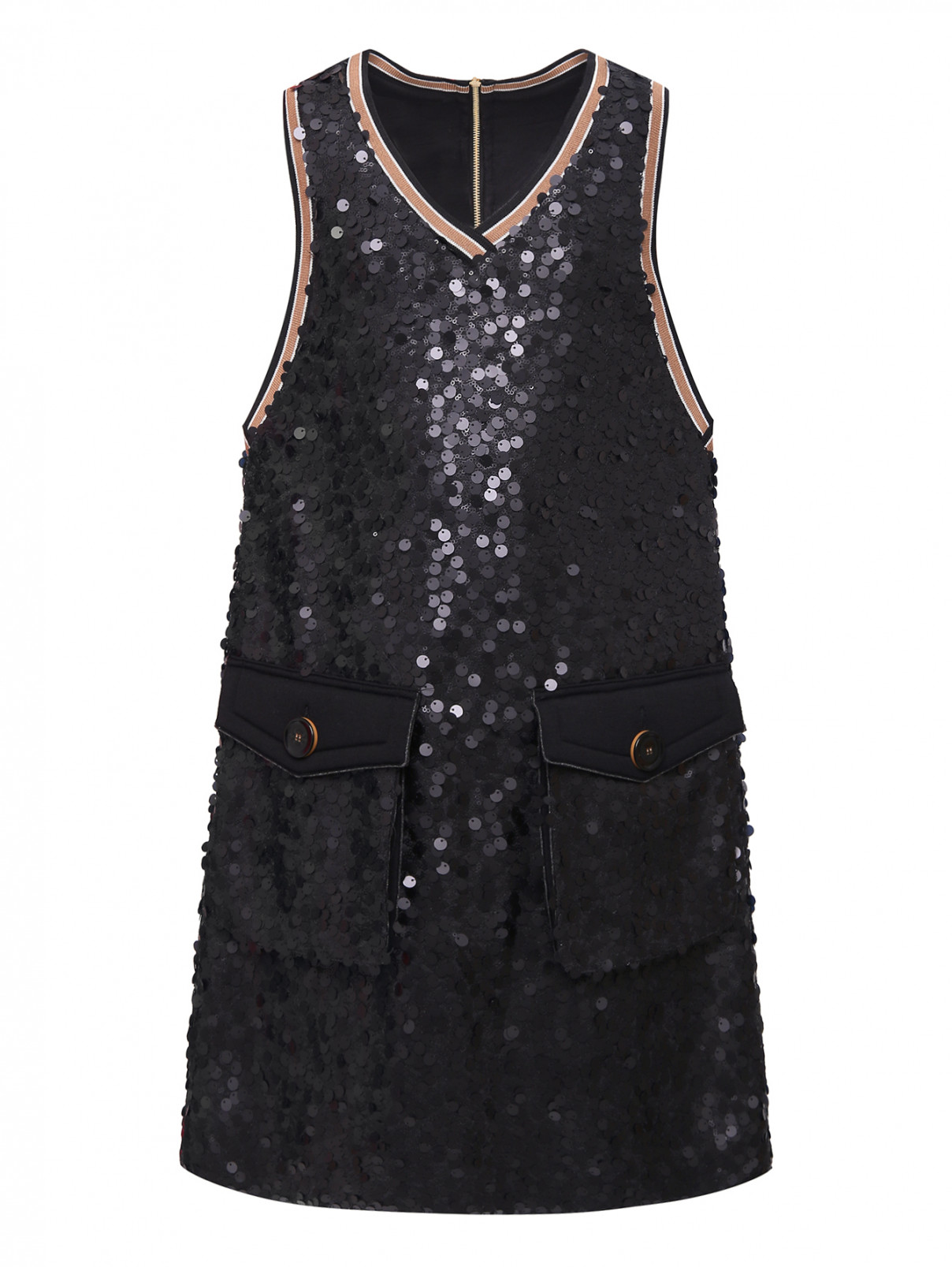 Платье с пайетками и накладными карманами MiMiSol  –  Общий вид  – Цвет:  Черный