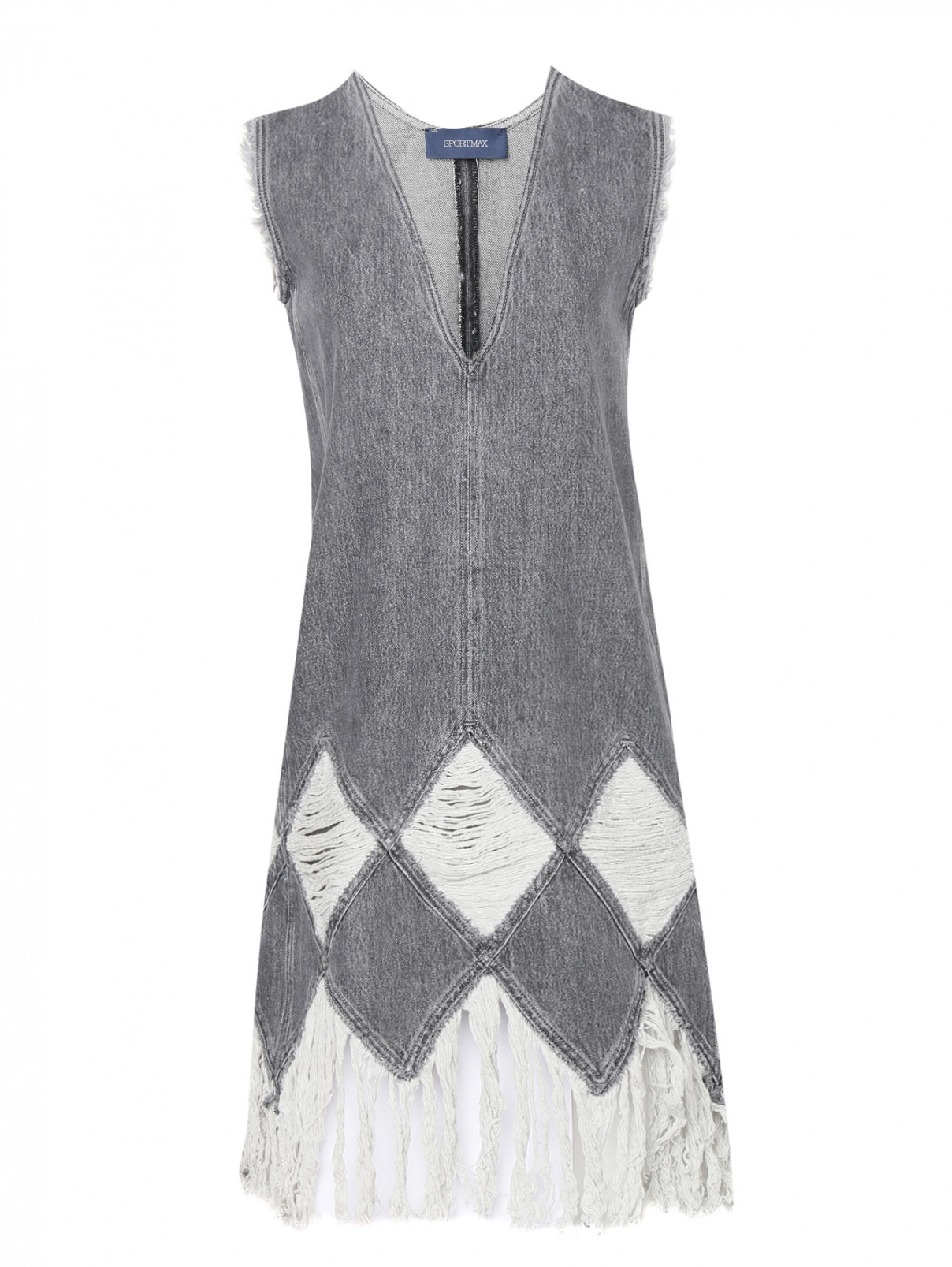Платье из денима с бахромой Sportmax  –  Общий вид  – Цвет:  Серый