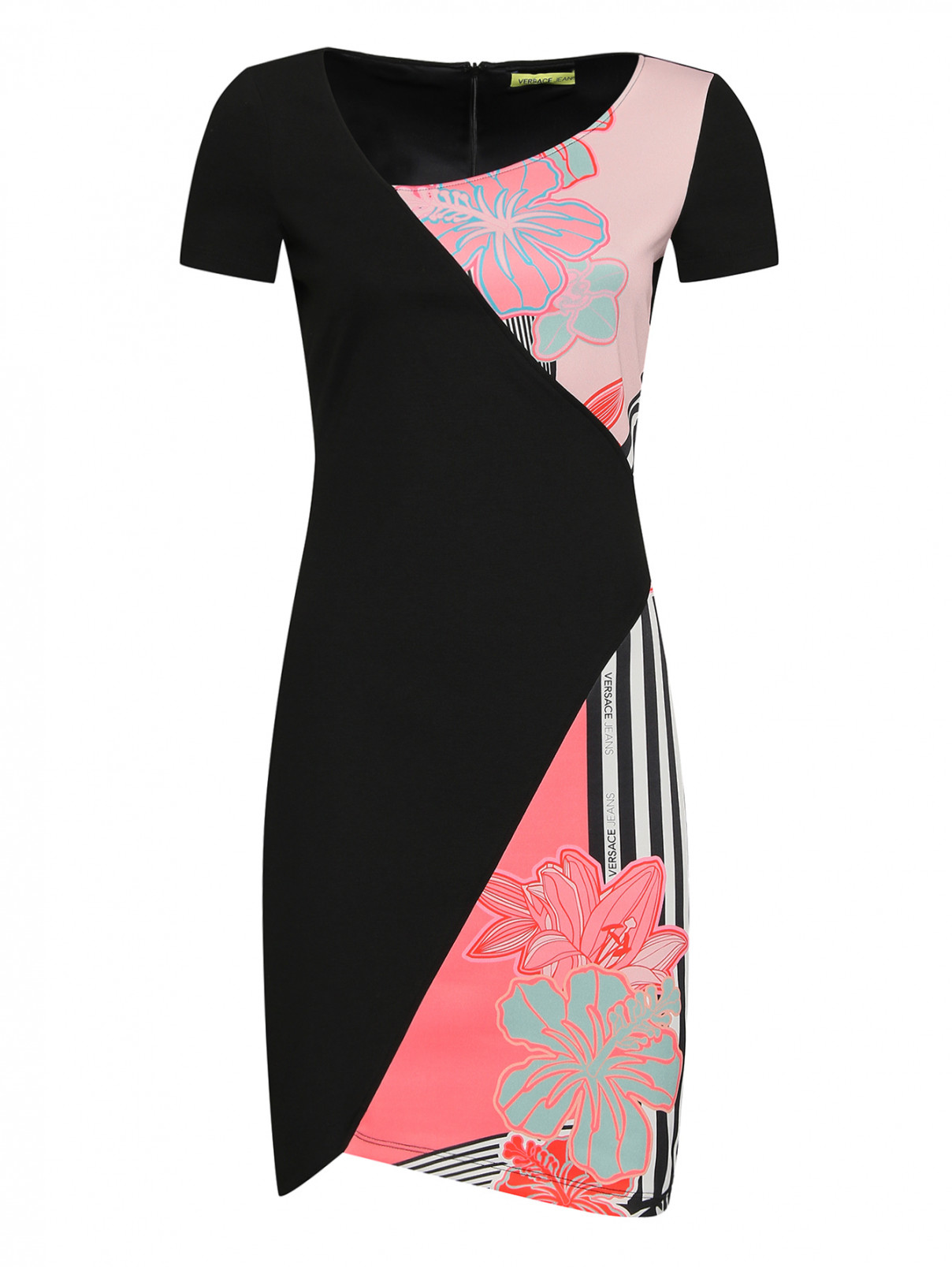 Трикотажное платье-футляр с узором Versace Jeans  –  Общий вид  – Цвет:  Черный