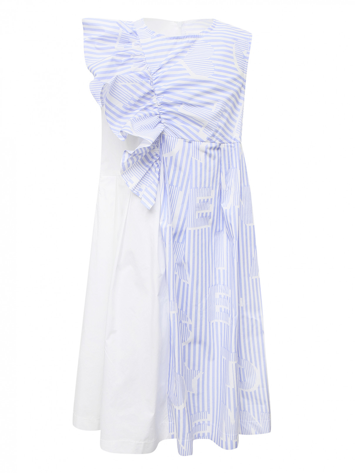 Платье хлопковое с оборкой Simonetta  –  Общий вид  – Цвет:  Синий