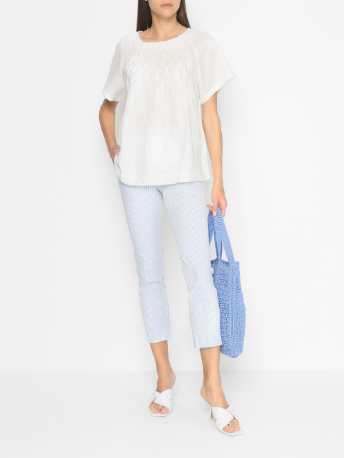 Брюки в полоску из хлопка и льна Weekend Max Mara - МодельОбщийВид