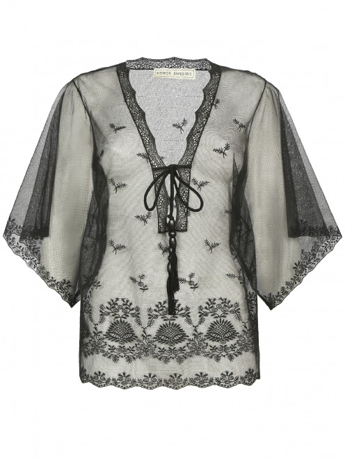 Блуза свободного кроя с вышивкой - Общий вид