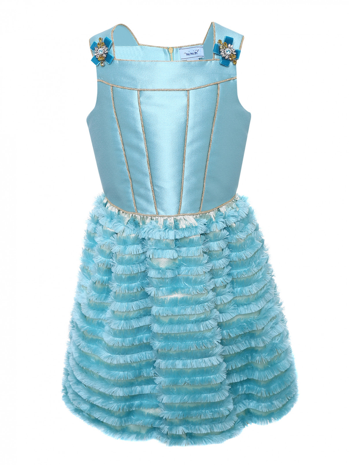 Платье из жаккарда с бахромой MiMiSol  –  Общий вид  – Цвет:  Синий