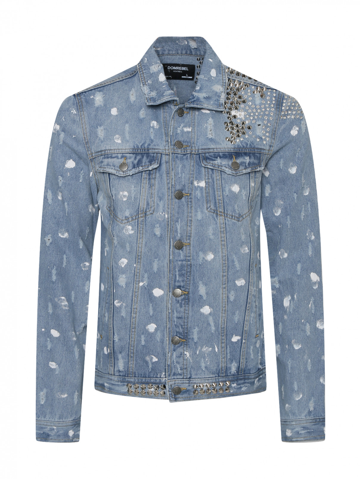 Джинсовая куртка из хлопка с металлическими аппликациями Domrebel  –  Общий вид  – Цвет:  Синий
