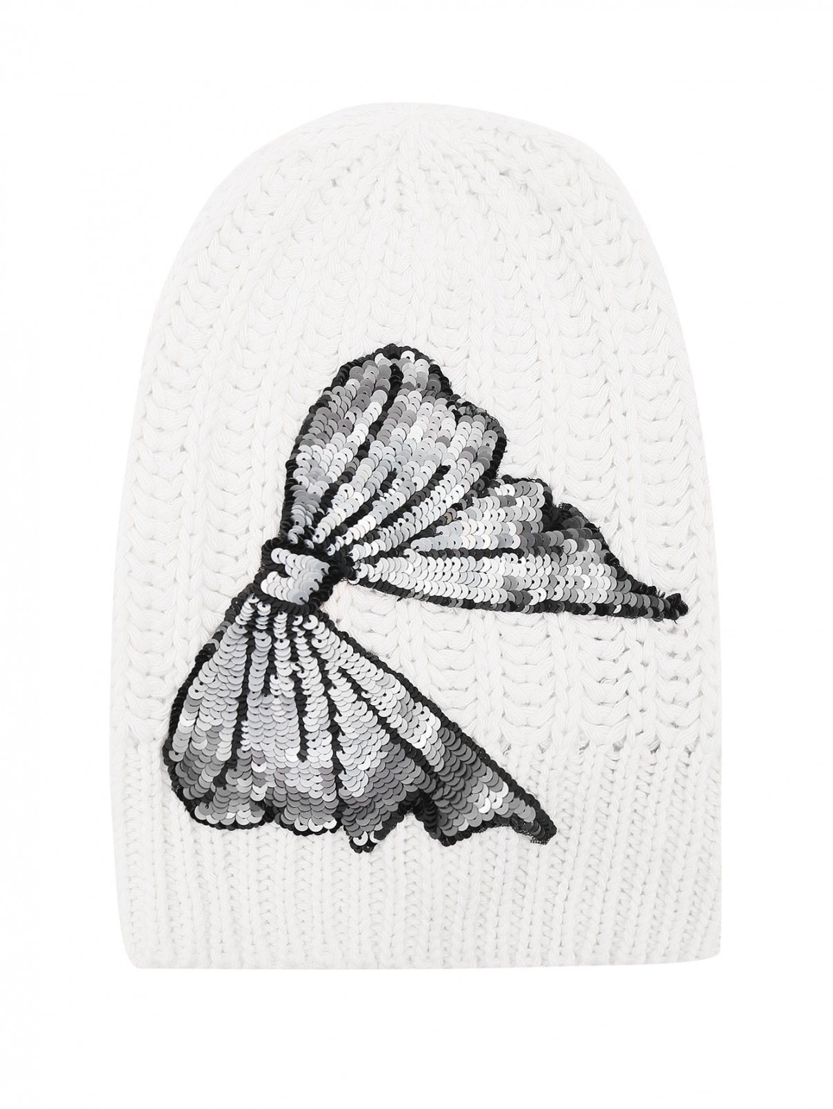 Шапка крупной вязки с аппликацией Blugirl  –  Общий вид  – Цвет:  Белый