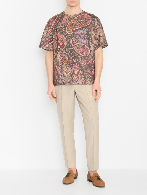Футболка из хлопка с узором пейсли Etro - МодельОбщийВид