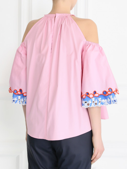 Укороченная блуза из хлопка с контрастной отделкой - Модель Верх-Низ1