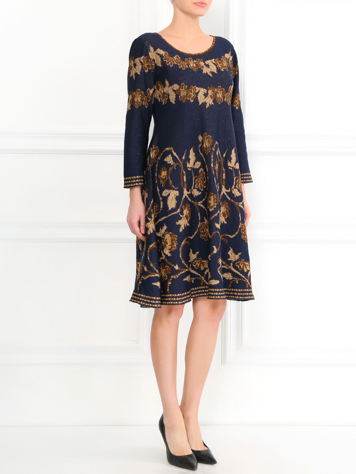 Трикотажное платье с вышивкой Alberta Ferretti  –  Модель Общий вид  – Цвет:  Синий