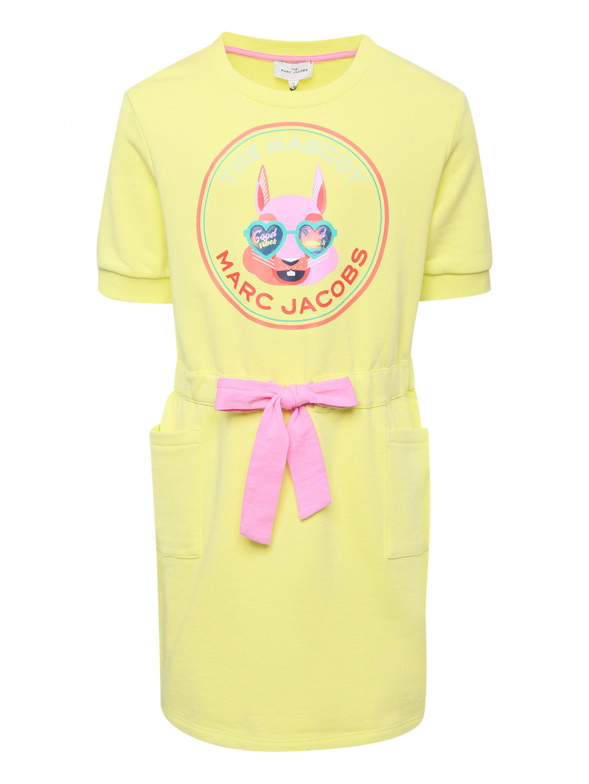 Хлопковое платье с накладными карманами Little Marc Jacobs  –  Общий вид  – Цвет:  Желтый