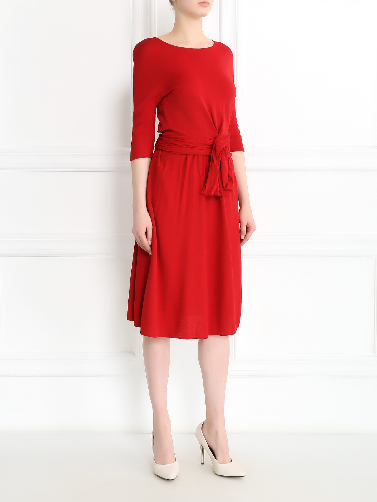 Платье-миди с драпировкой Giambattista Valli  –  Модель Общий вид  – Цвет:  Красный