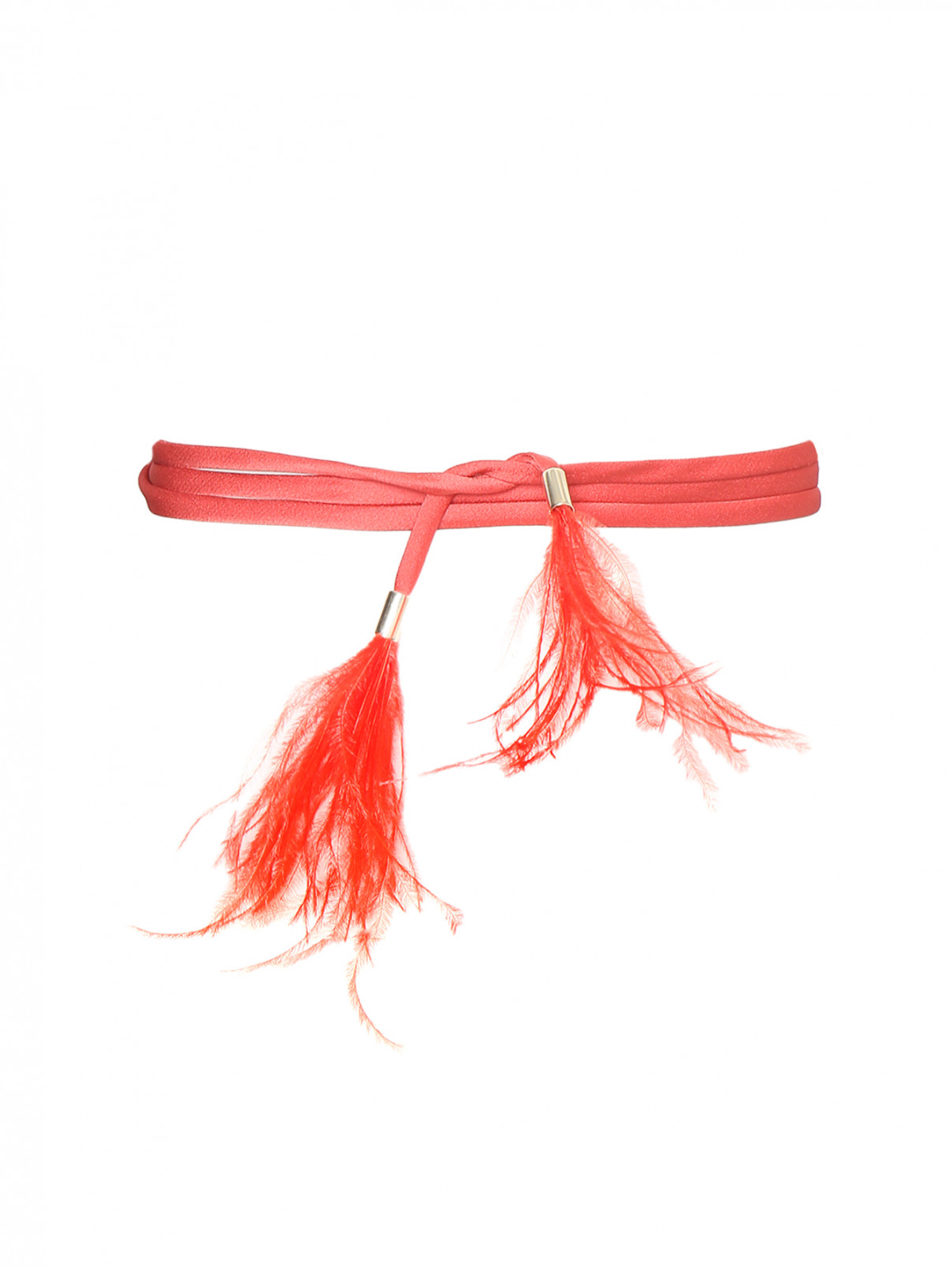 Пояс из текстиля декорированный перьями Marina Rinaldi  –  Общий вид  – Цвет:  Оранжевый