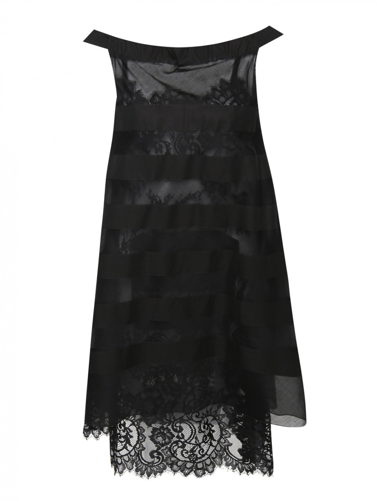 Платье из хлопка с кружевной комбинацией Ermanno Scervino  –  Общий вид  – Цвет:  Черный