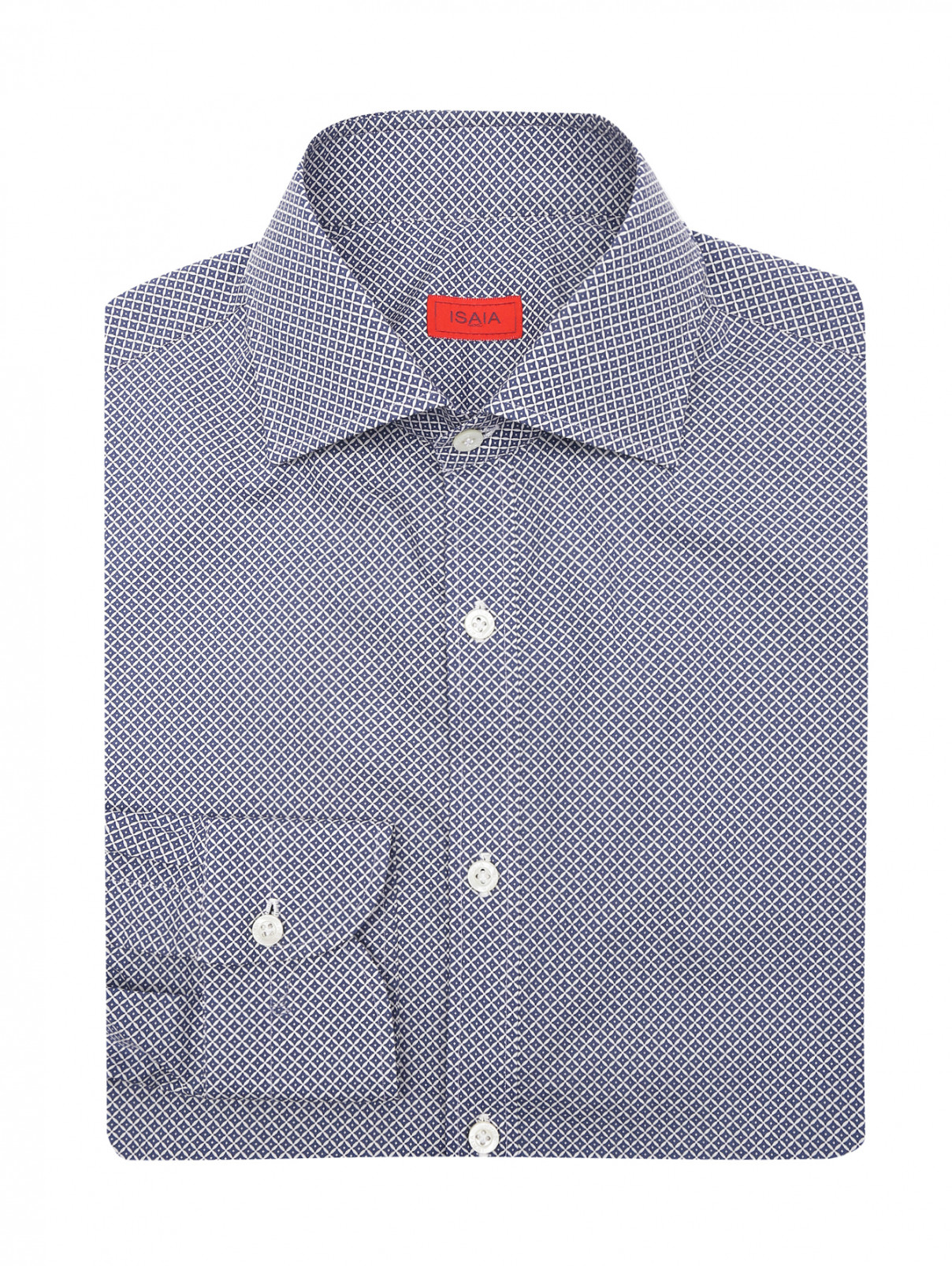 Рубашка из хлопка с узором Isaia  –  Общий вид  – Цвет:  Синий