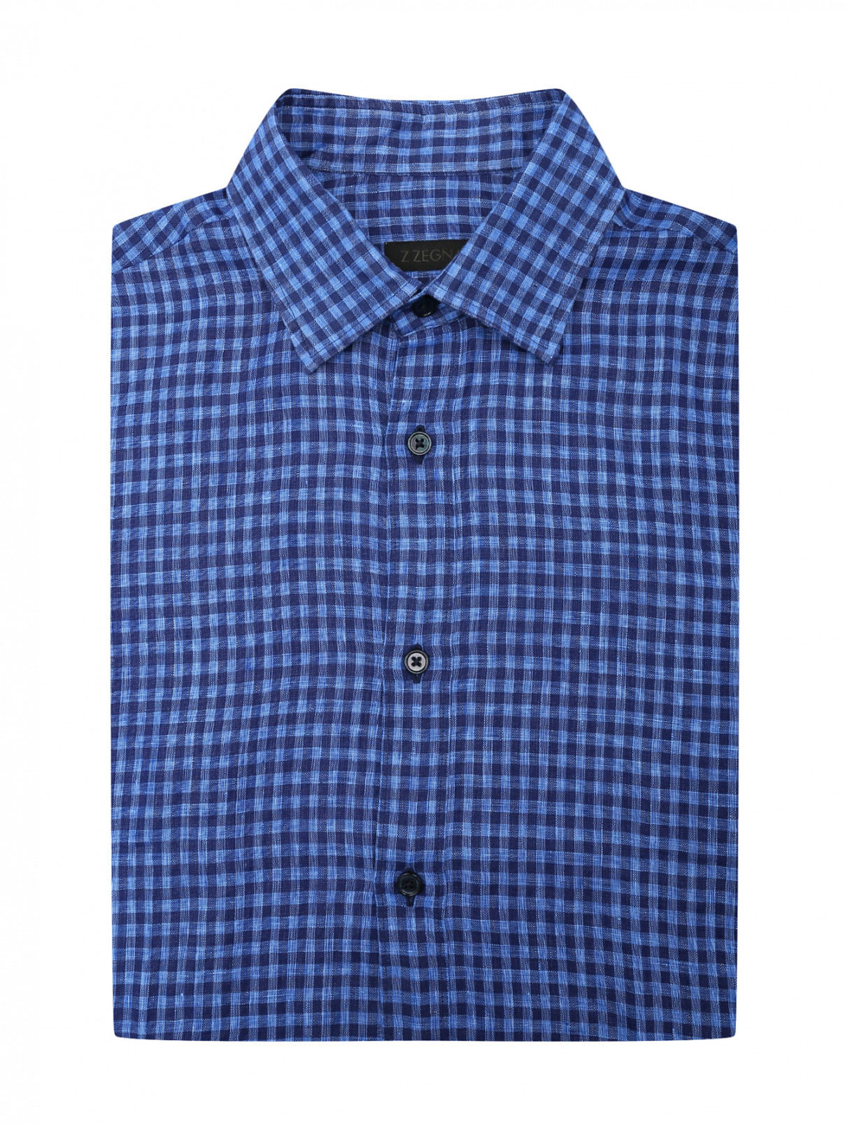 Рубашка из льна с короткими рукавами Ermenegildo Zegna  –  Общий вид  – Цвет:  Синий