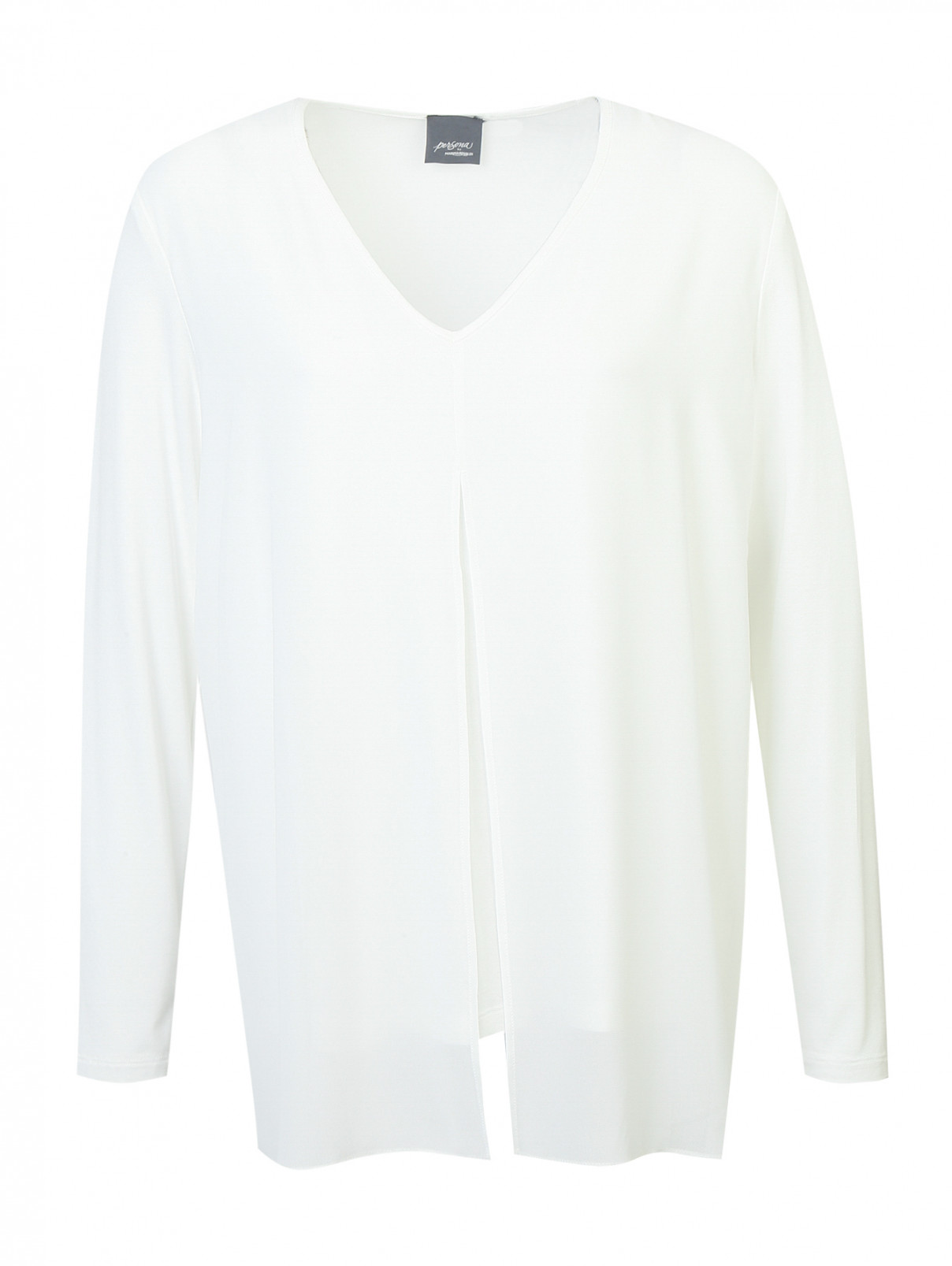 Блуза свободного кроя с разрезом Persona by Marina Rinaldi  –  Общий вид  – Цвет:  Белый