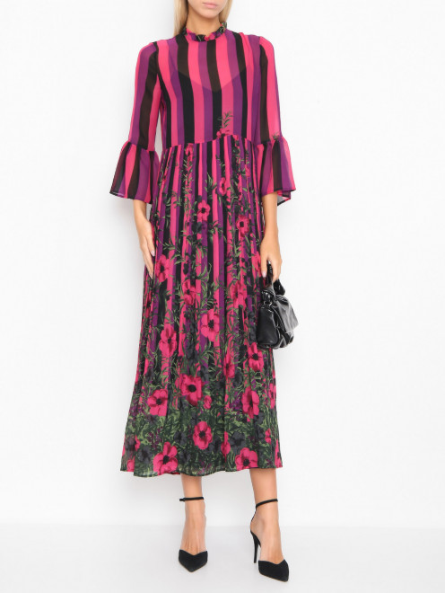 Яркое платье в полоску с юбкой плиссе TWINSET - МодельОбщийВид