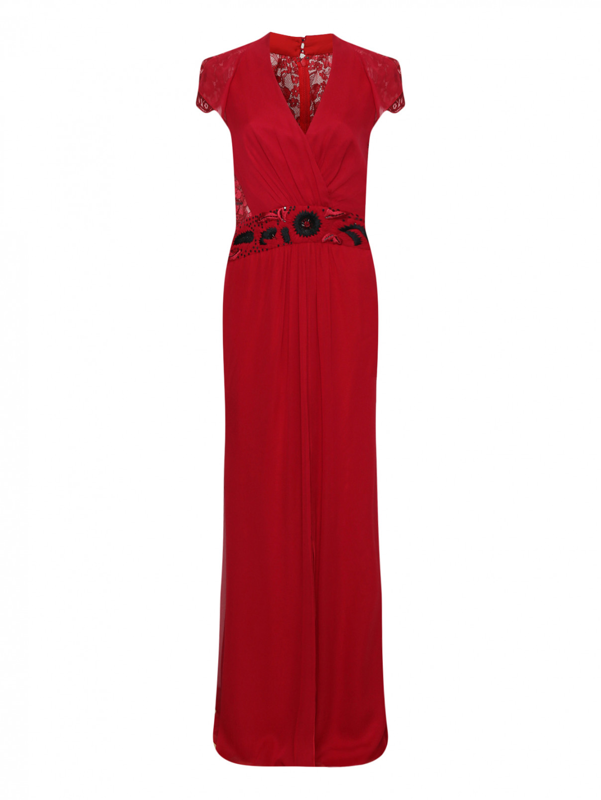 Платье макси из шелка с кружевом Carolina Herrera  –  Общий вид  – Цвет:  Красный