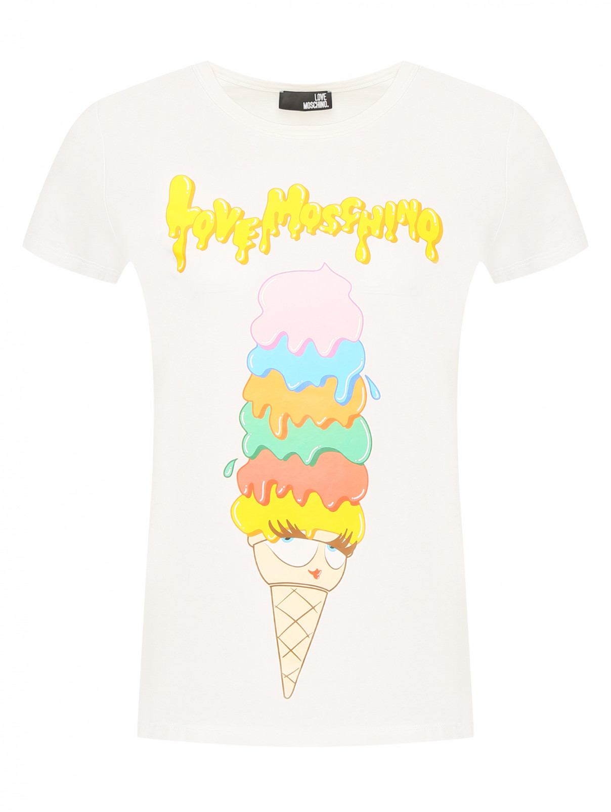 Хлопковая футболка с принтом Love Moschino  –  Общий вид  – Цвет:  Белый