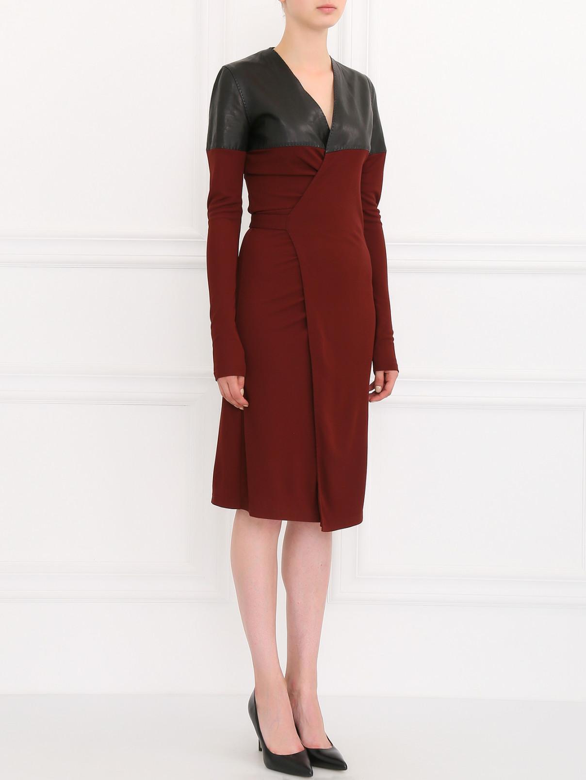 Платье с запахом и кожаными вставками Jean Paul Gaultier  –  Модель Общий вид  – Цвет:  Красный