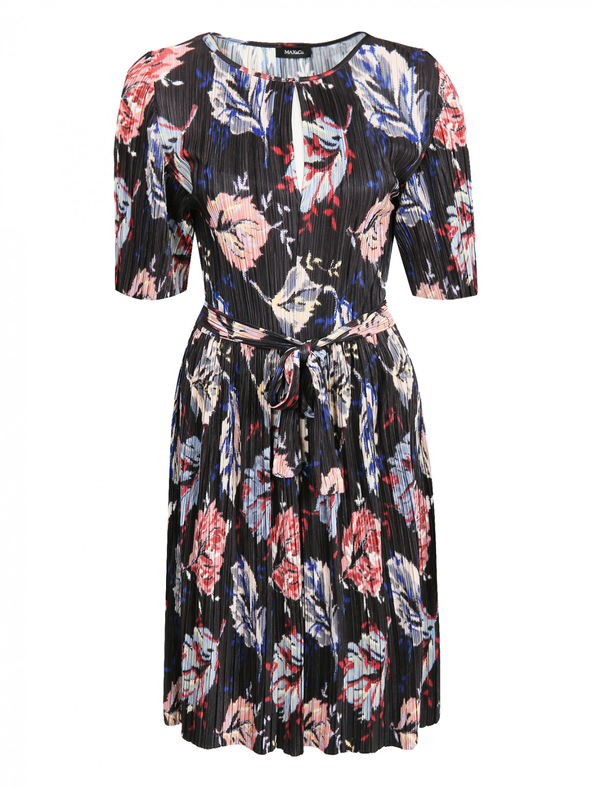 Платье-миди с узором Max&Co  –  Общий вид  – Цвет:  Черный