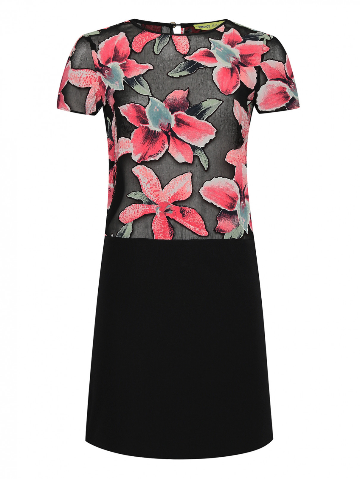 Комбинированное платье с аппликацией Versace Jeans  –  Общий вид  – Цвет:  Черный
