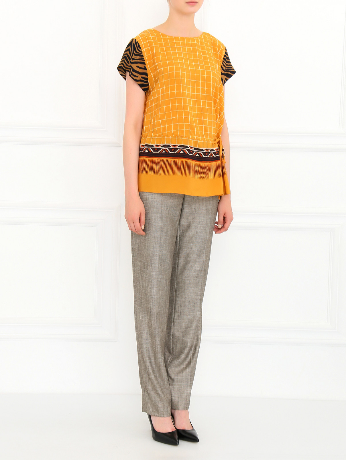 Блуза из шелка с узором Alberta Ferretti  –  Модель Общий вид  – Цвет:  Оранжевый