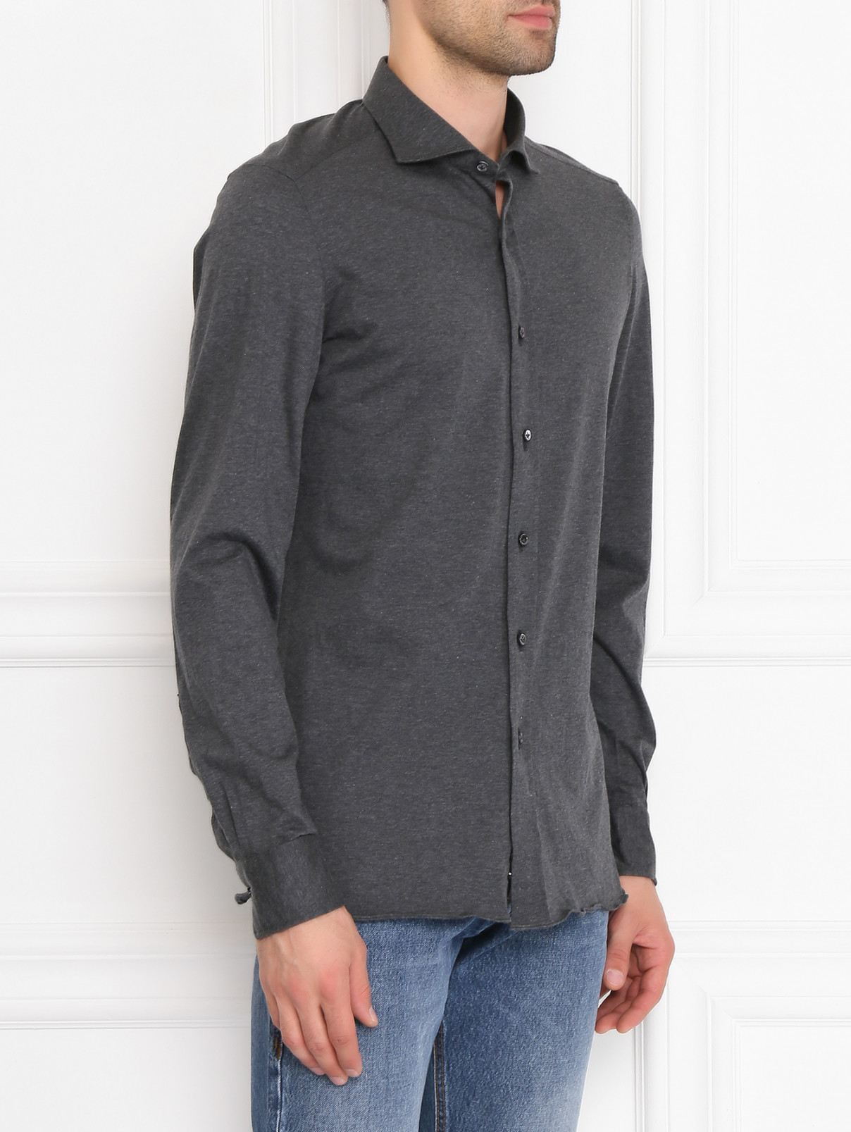 Рубашка из хлопка на пуговицах Giampaolo  –  МодельВерхНиз  – Цвет:  Серый