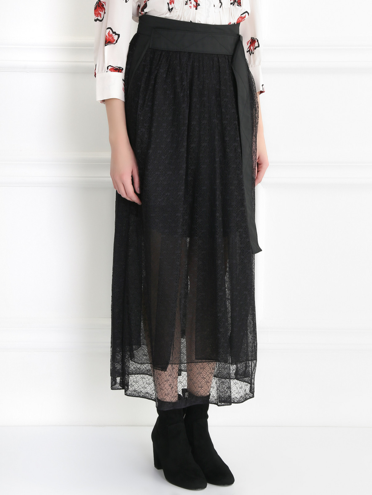 Полупрозрачная юбка-миди с контрастной отделкой Dorothee Schumacher  –  МодельВерхНиз  – Цвет:  Черный