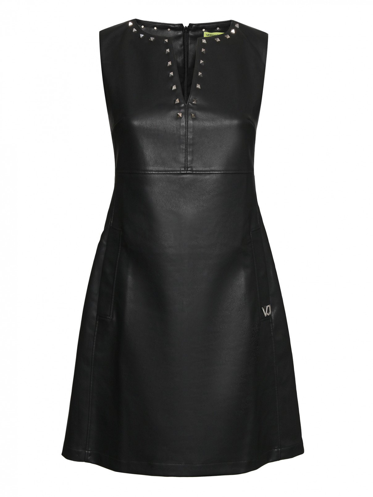 Платье из искусственной кожи с карманами Versace Jeans  –  Общий вид  – Цвет:  Черный