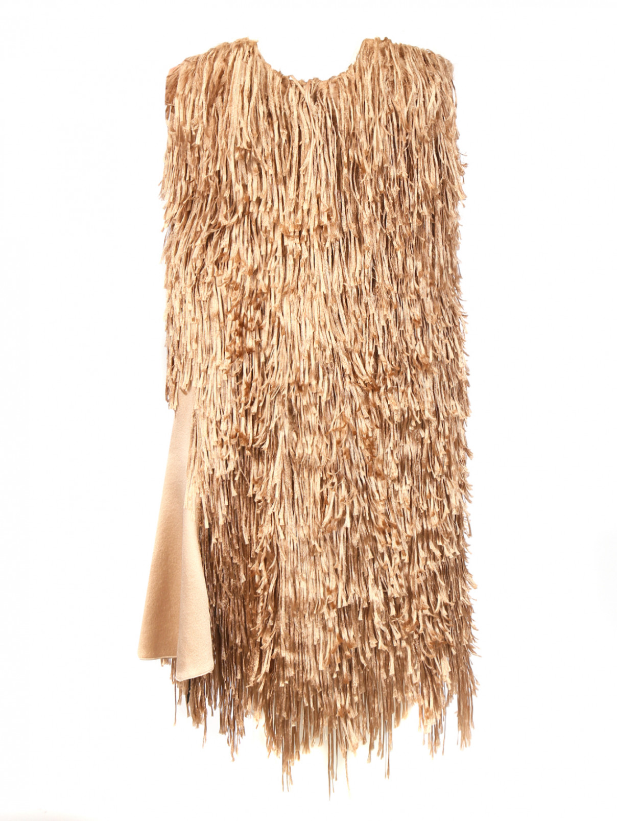 Платье-мини из шелковой бахромы Alberta Ferretti  –  Общий вид  – Цвет:  Золотой