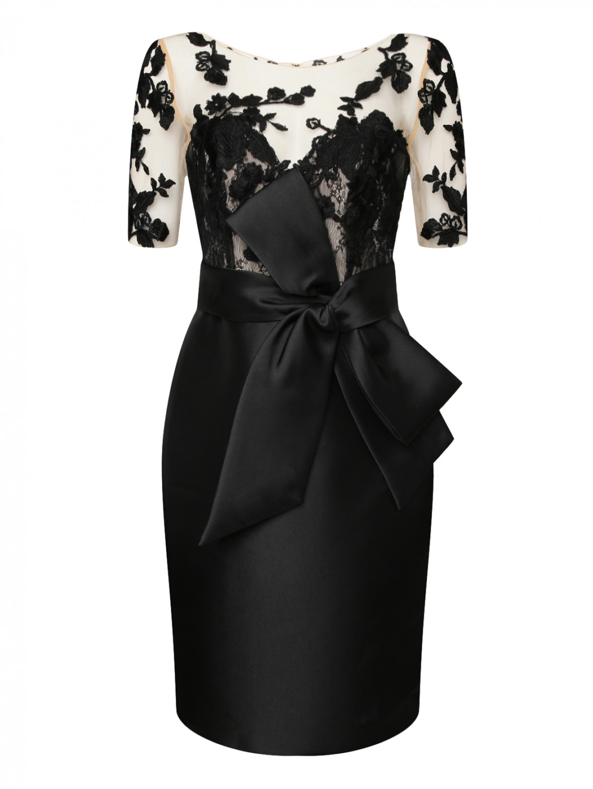 Платье-футляр с вышивкой Badgley Mischka  –  Общий вид  – Цвет:  Черный