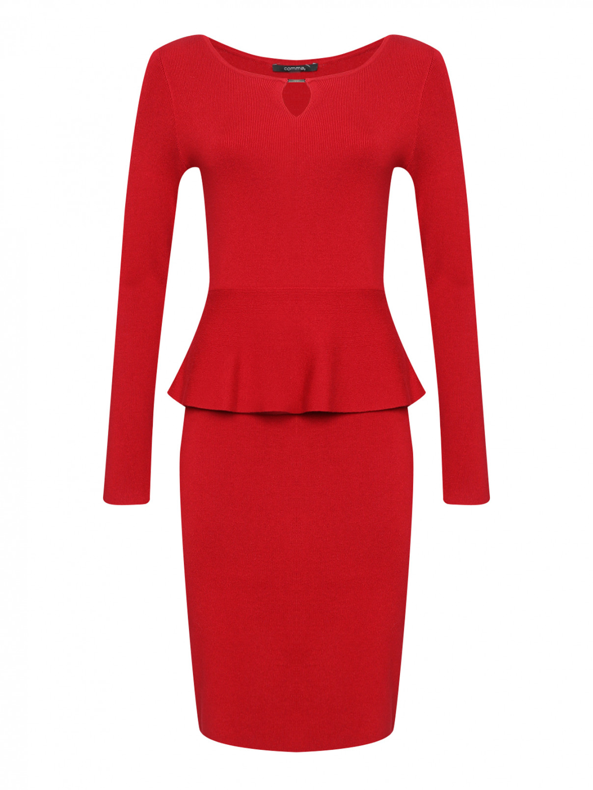 Трикотажное платье с баской Comma  –  Общий вид  – Цвет:  Красный