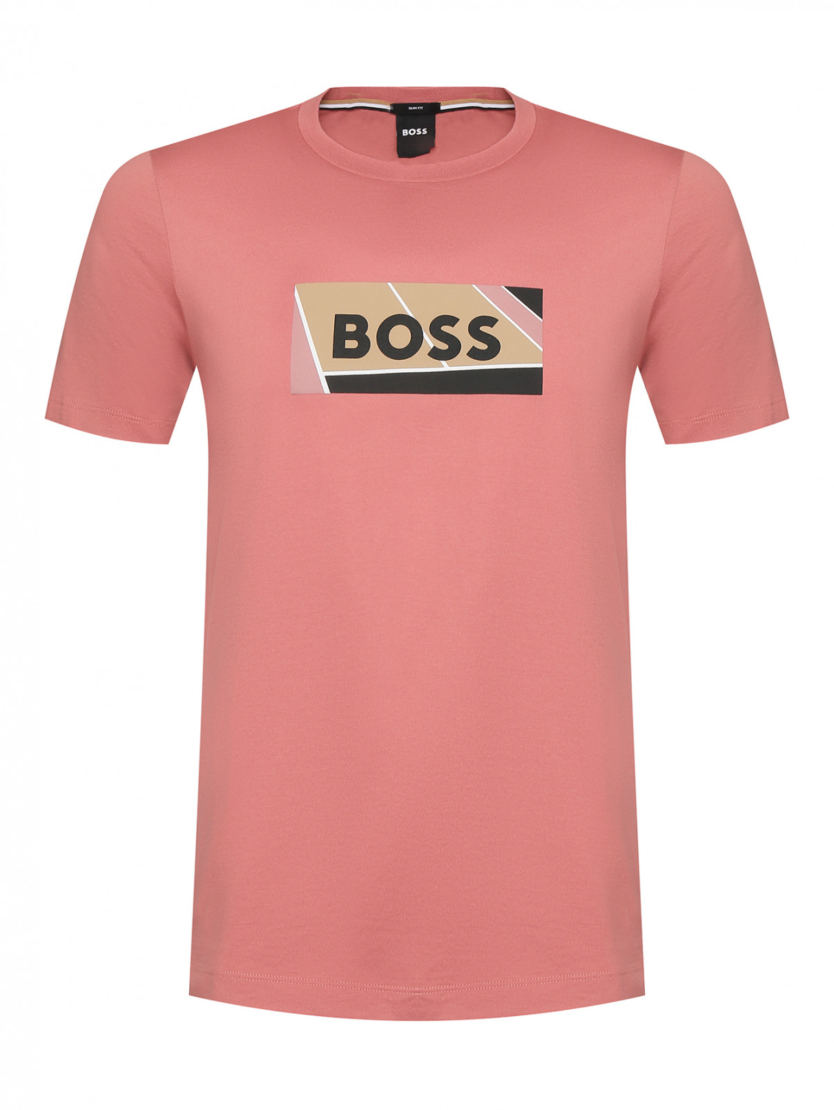 Футболка с логотипом Boss  –  Общий вид  – Цвет:  Розовый