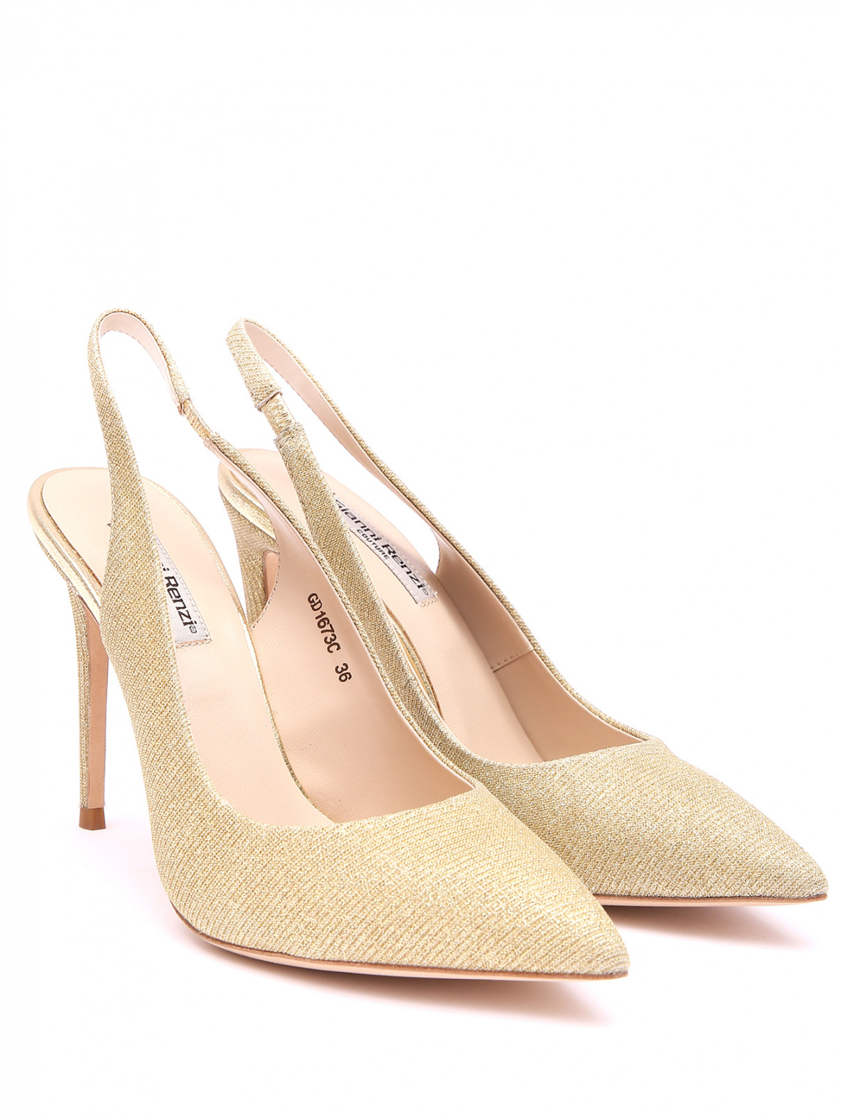 Туфли из текстиля с открытой пяткой Gianni Renzi Couture  –  Общий вид  – Цвет:  Золотой