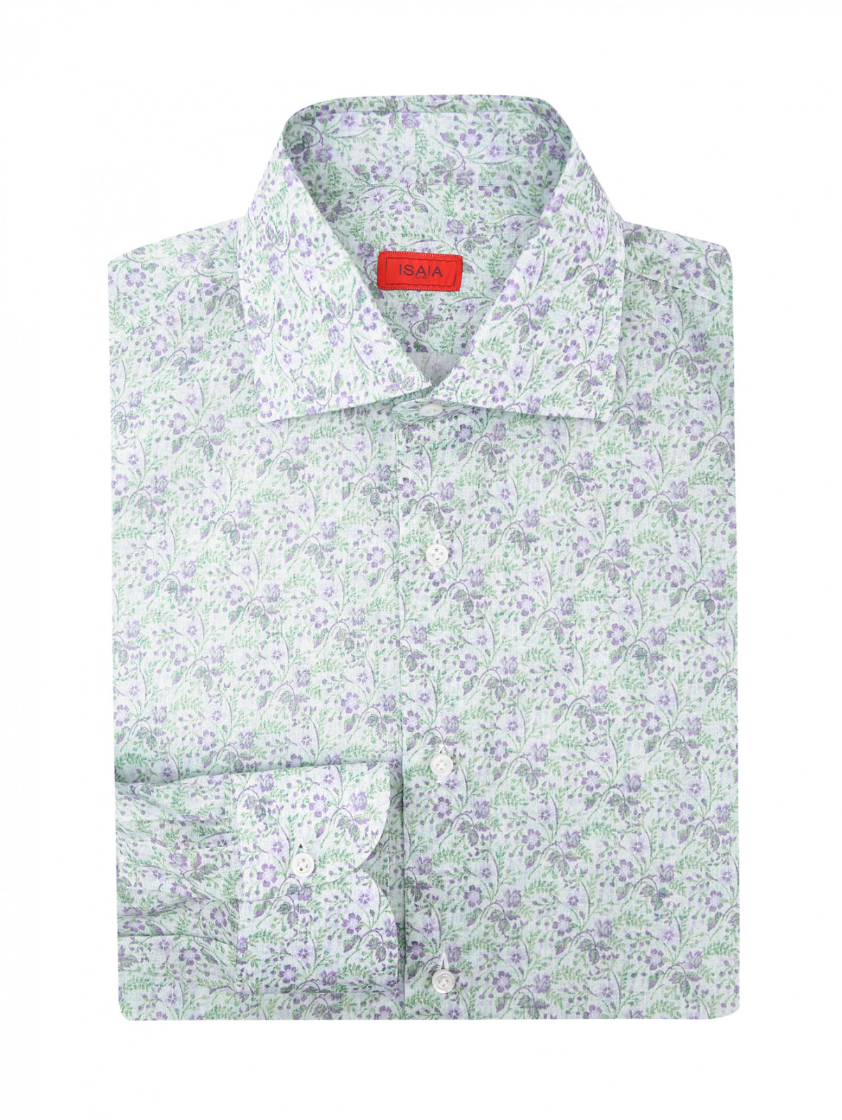 Рубашка из хлопка с узором Isaia  –  Общий вид  – Цвет:  Зеленый