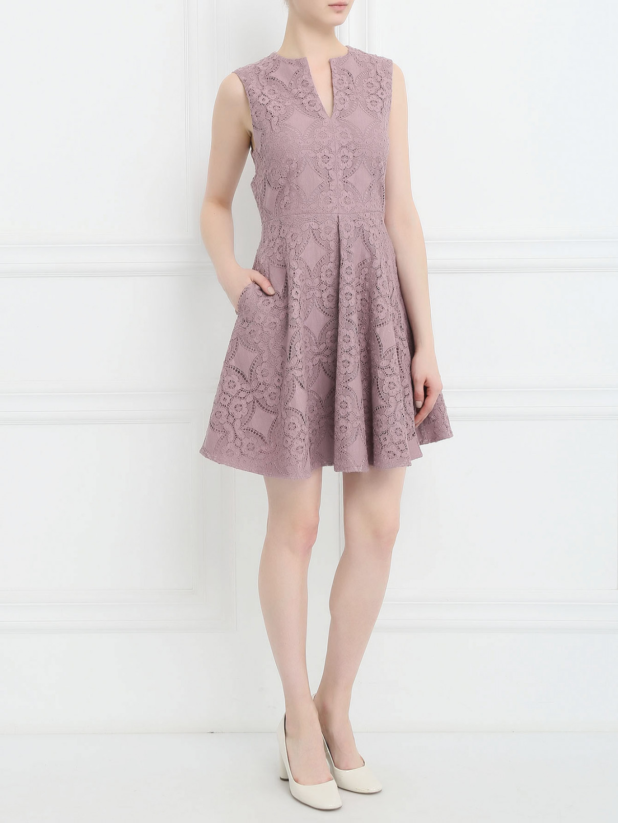 Платье-мини из хлопка с узором Burberry  –  Модель Общий вид  – Цвет:  Розовый